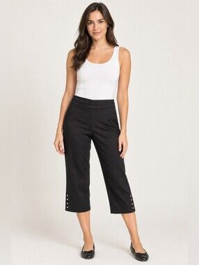 JOSEPH Ribkoff Black Cropped Dress Pants Silver Stud Detail Sz 14 Sleek Soft